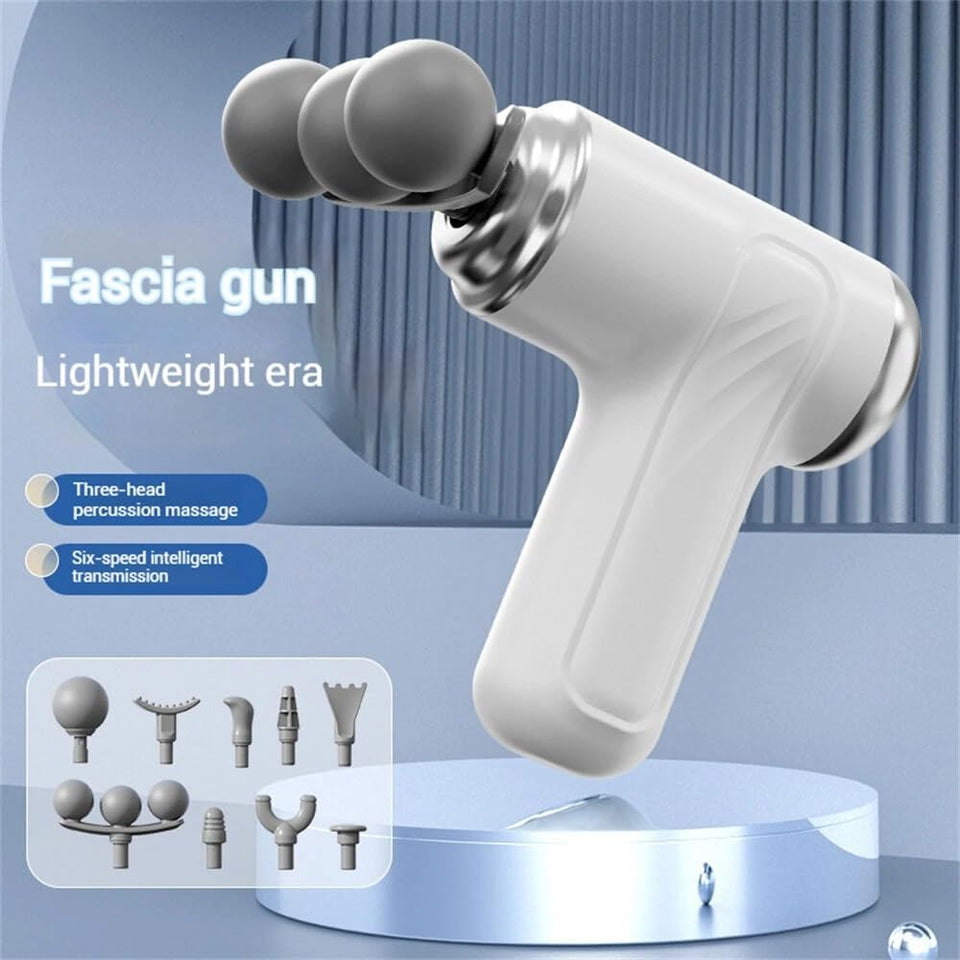 9-in-1 Three-Headed Fascia Gun Massager | Portable Deep Tissue Body Massager