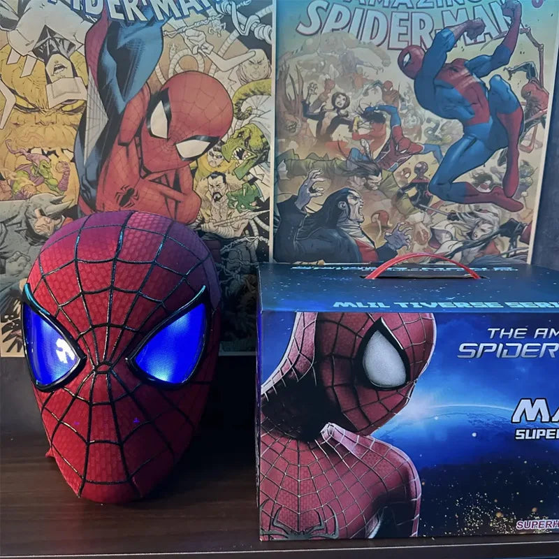 Spider-Man Auto-Touch Light Up Mask with Motorized Eyes & Ring Control 1:1 Scale Wearable Collectible for Cosplay