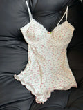 Women Sexy  Floral Print Bodysuit Lace Trim Sleeveless Slim Fit Leotard Summer Jumpsuit Romper Sexy Underwear Nightwear Lingerie