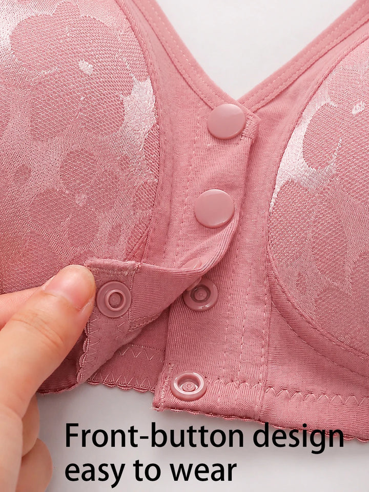 Women's Bra with Lace Designed to Prevent Sagging with Front Fastening for Easy Wearing Without Underwire for Comfort