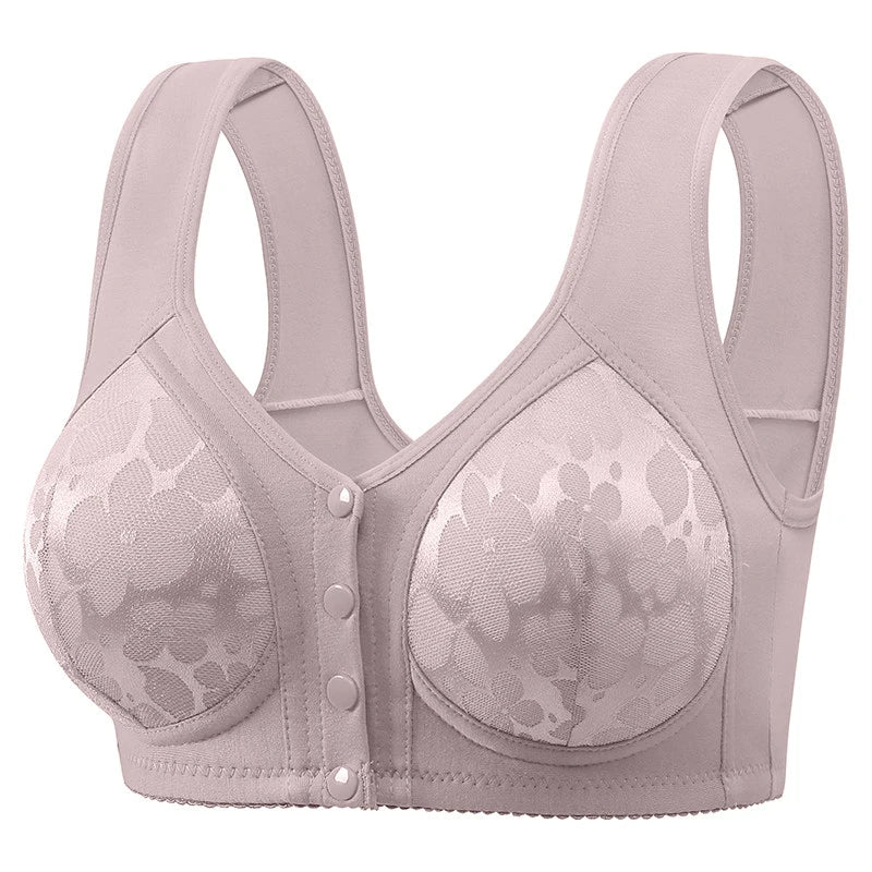 Women's Bra with Lace Designed to Prevent Sagging with Front Fastening for Easy Wearing Without Underwire for Comfort