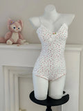 Women Sexy  Floral Print Bodysuit Lace Trim Sleeveless Slim Fit Leotard Summer Jumpsuit Romper Sexy Underwear Nightwear Lingerie