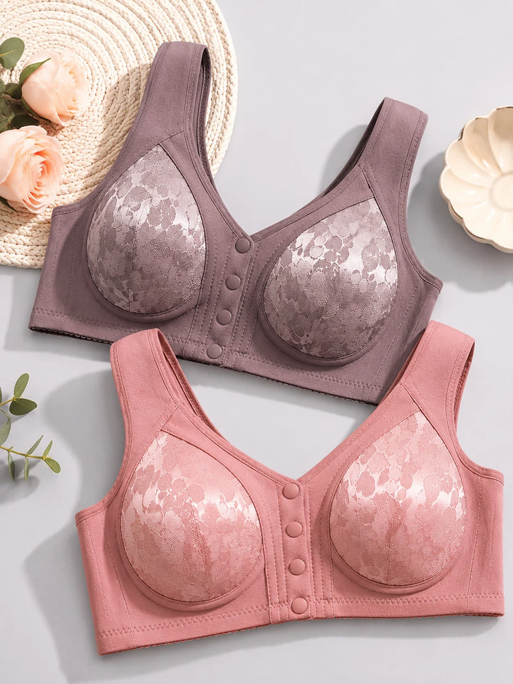 Women's Bra with Lace Designed to Prevent Sagging with Front Fastening for Easy Wearing Without Underwire for Comfort