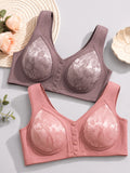 Women's Bra with Lace Designed to Prevent Sagging with Front Fastening for Easy Wearing Without Underwire for Comfort