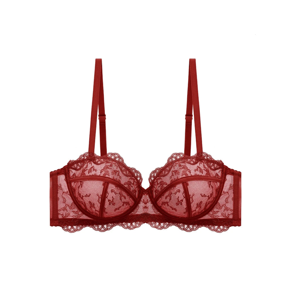 Bra of Women French Luxury Big Chest Appears Small Single Layer Ultra-thin Comfortable Gathering Sexy Lace Bra OWD6141