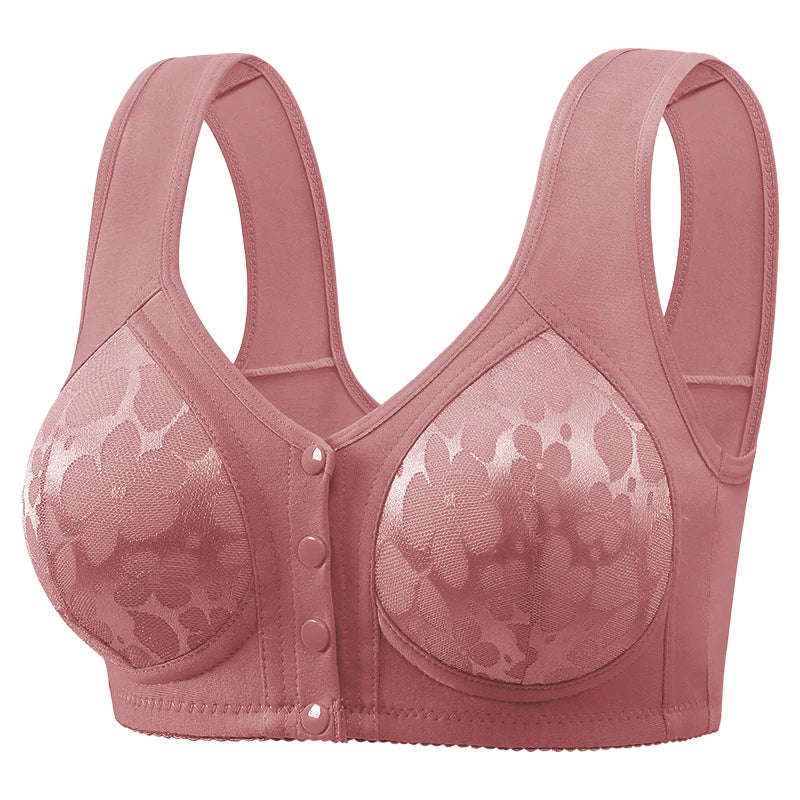 Women's Bra with Lace Designed to Prevent Sagging with Front Fastening for Easy Wearing Without Underwire for Comfort