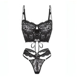 Bra Brief Sets Female Transparent Sexy Romantic Lingerie Black Lace Underwear Flowers Sensual See Through Erotic Sets