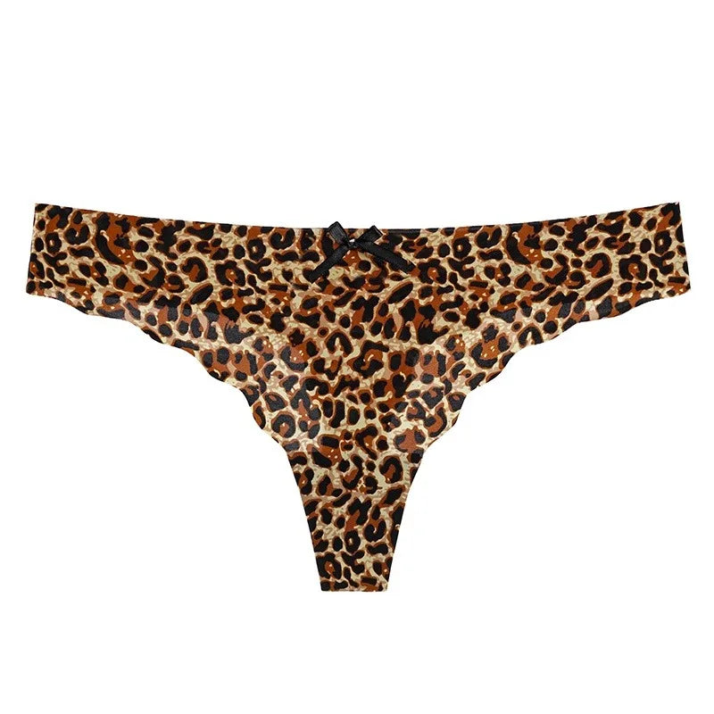 Animal Print Sexy Panty for Women Underwear Ice Silk Seamless Soft and Comfortable T Back Panty Thongs