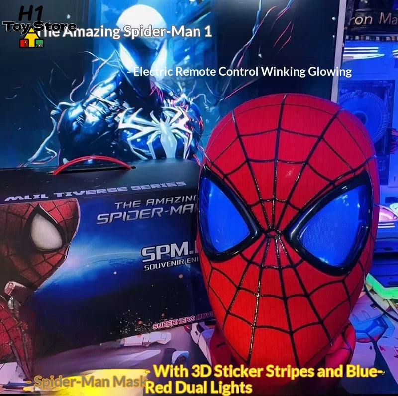 Spider-Man Auto-Touch Light Up Mask with Motorized Eyes & Ring Control 1:1 Scale Wearable Collectible for Cosplay