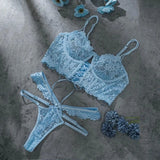 Bra Brief Sets Female Transparent Sexy Romantic Lingerie Black Lace Underwear Flowers Sensual See Through Erotic Sets