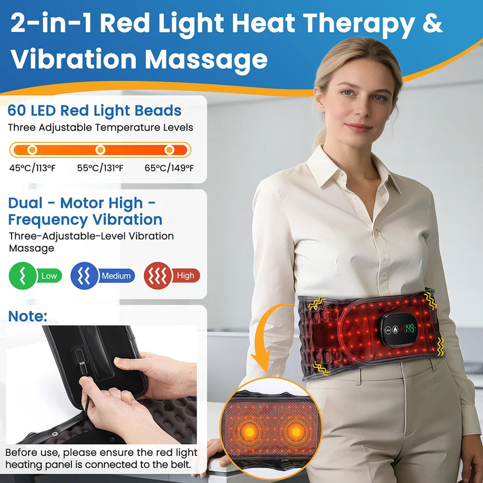 Electric Waist Belt Massage Machine with 3 Levels Vibration And Hot Compress Lumbar Support Brace for Muscle Relaxation