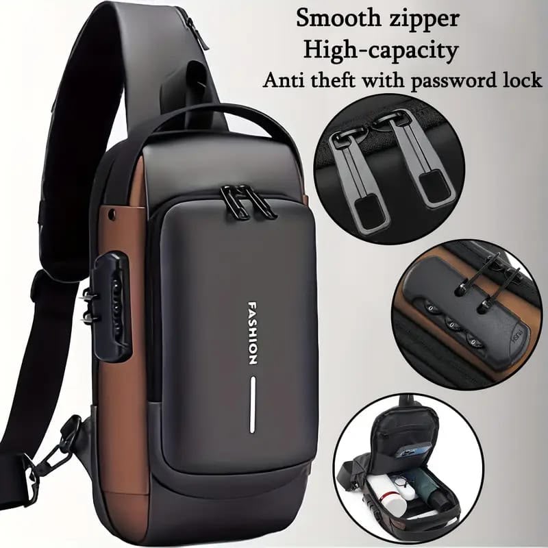 Anti-Theft Cross Body Bag | Waterproof USB Charging Sling Bag with Password Lock