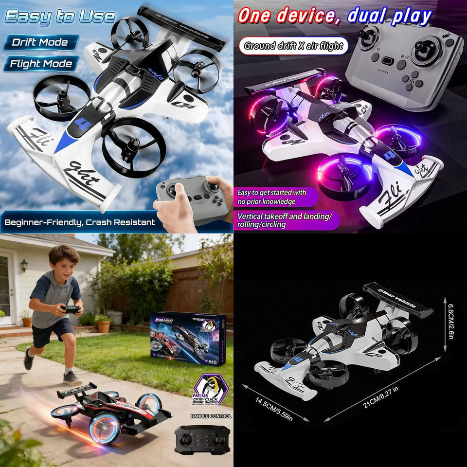 2-in-1 RC Drift Car & Flying Drone Toy | Remote Control Transforming Car for Kids