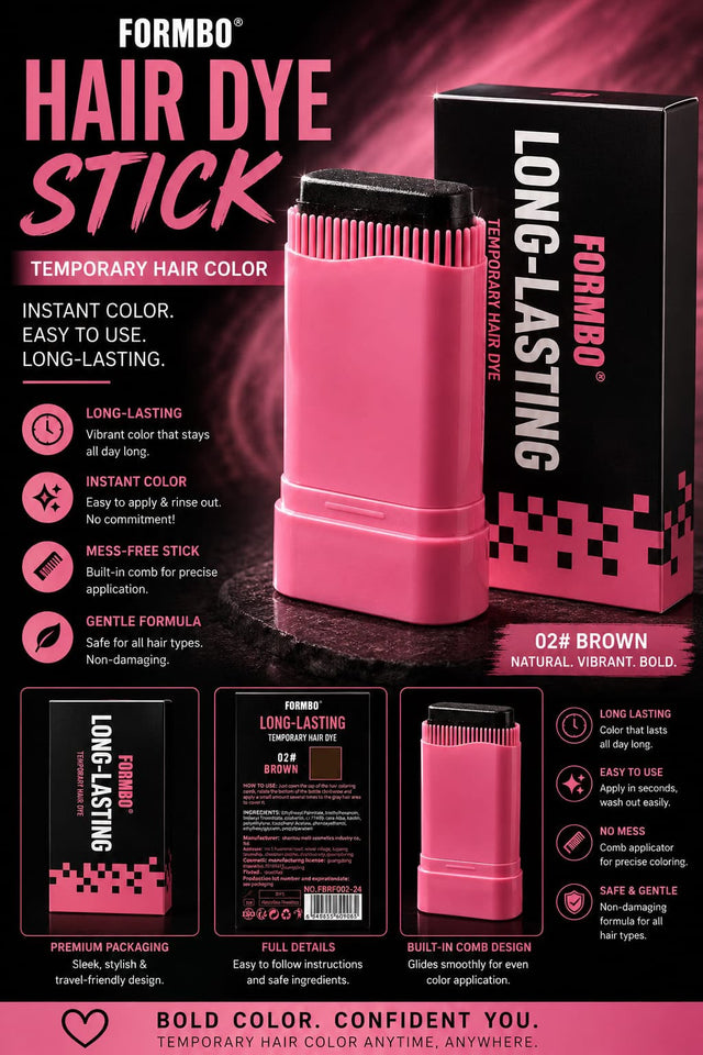 Temporary Hair Dye Stick with Built-in Comb | Instant Gray Hair Cover | Black & Brown