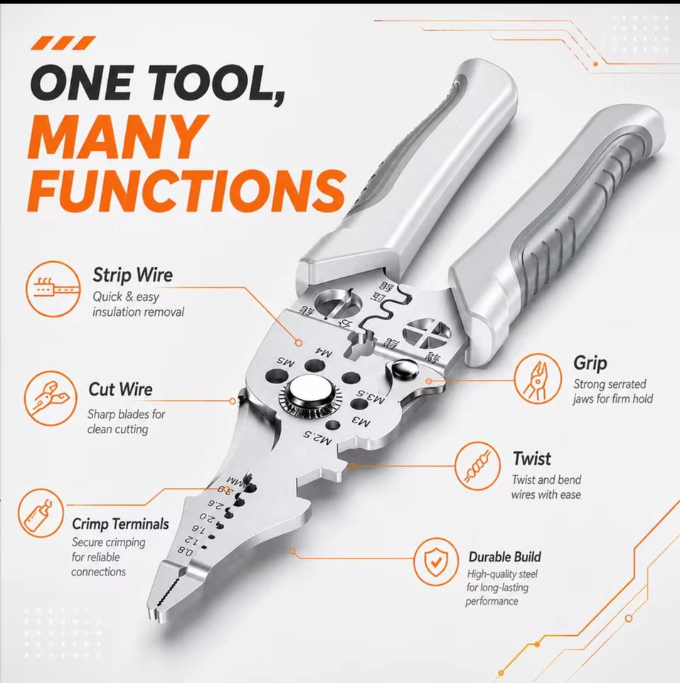 Multi-Functional Heavy Duty Wire Stripper Cutter Crimper – Stainless Steel Electrical Pliers for Professional & DIY Use
