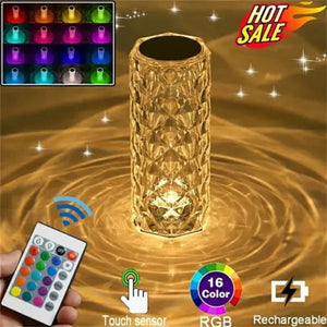 Crystal Lamp with 16 Colors – Touch & Remote Control Rechargeable LED Table Lamp | USB Rechargeable Night Light