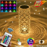 Crystal Lamp with 16 Colors – Touch & Remote Control Rechargeable LED Table Lamp | USB Rechargeable Night Light