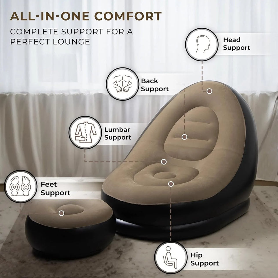 Inflatable Sofa Couch with Foot Rest | Comfortable Air Lounge Chair