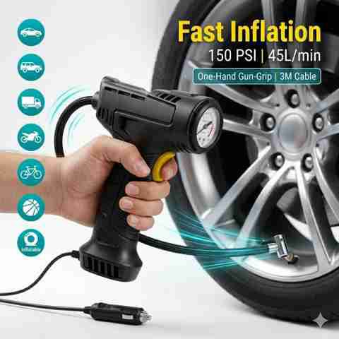 Digital Air Compressor | Portable Car & Bike Tyre Inflator
