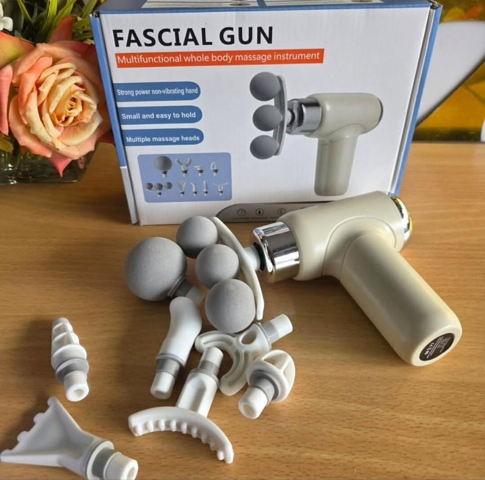 9-in-1 Three-Headed Fascia Gun Massager | Portable Deep Tissue Body Massager
