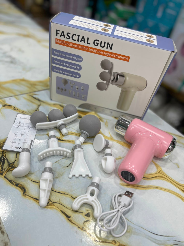 9-in-1 Three-Headed Fascia Gun Massager | Portable Deep Tissue Body Massager