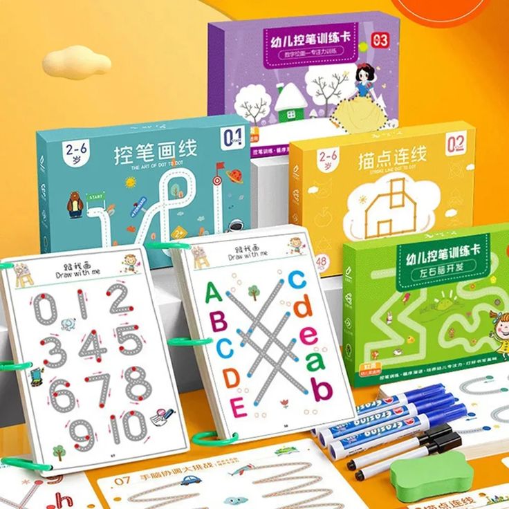 64 Pages Kids Reusable Tracing Book Set with 4 Markers & Eraser