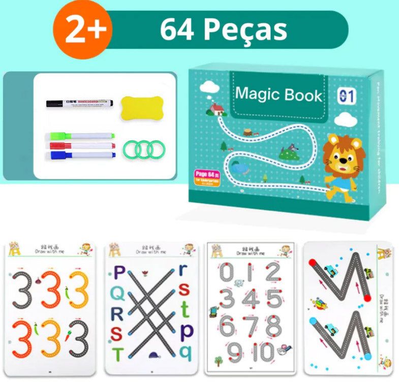64 Pages Kids Reusable Tracing Book Set with 4 Markers & Eraser