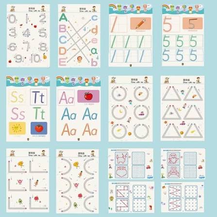 64 Pages Kids Reusable Tracing Book Set with 4 Markers & Eraser