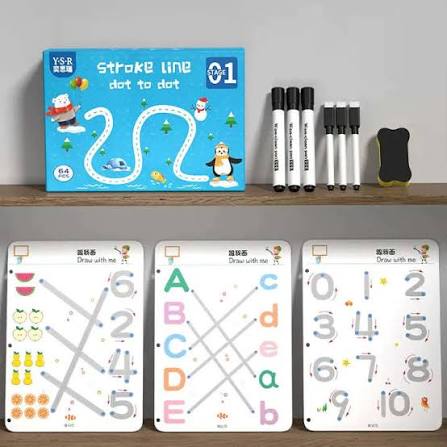 64 Pages Kids Reusable Tracing Book Set with 4 Markers & Eraser