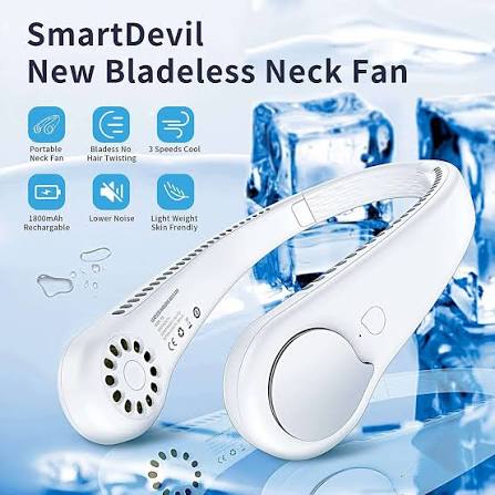 Portable Bladeless Neck Fan | USB Rechargeable Hands-Free Cooling Fan | 3-Speed Personal Air Cooler